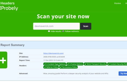 Security Headers by Probely result