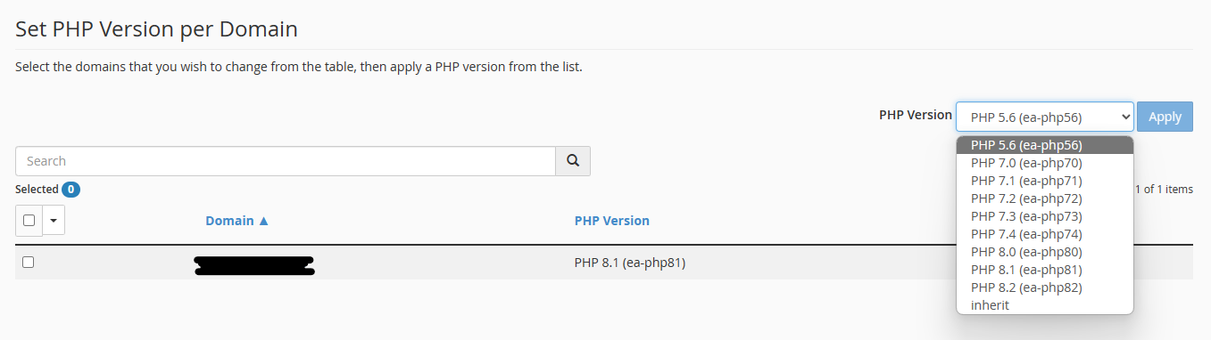 MultiPHP Manager in cPanel