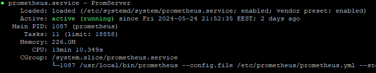 Prometheus status in console