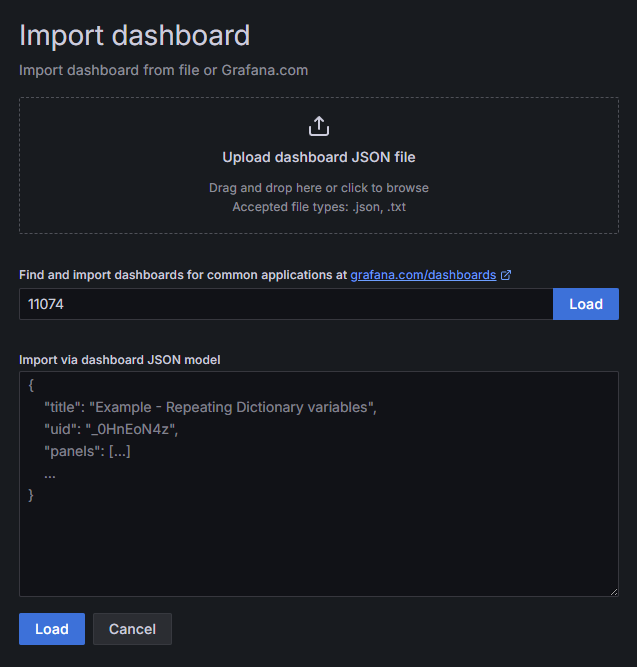 Grafana import dashboard based on ID