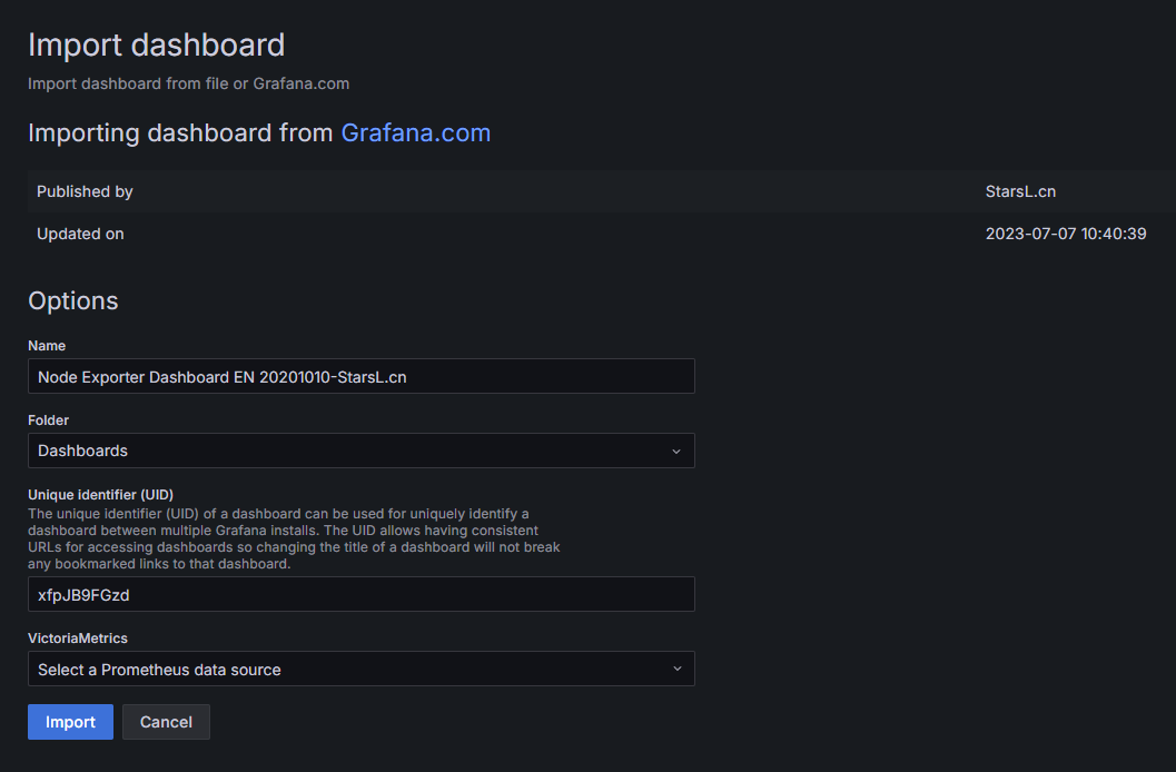 Grafana select data source for dashboard
